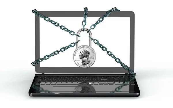 Malware επίθεση έννοια λουκέτο με χρήματα — Φωτογραφία Αρχείου