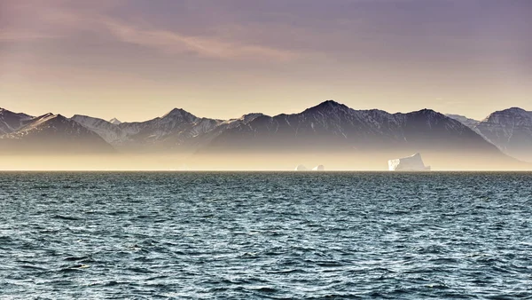 在格陵兰岛峡湾中漂浮的冰山 — 图库照片