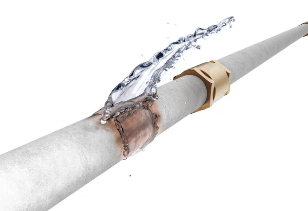donmuş kırık boru su, üzerinde beyaz izole sızdırıyor