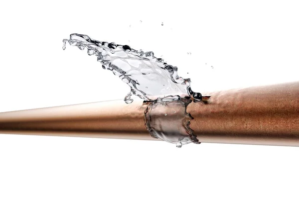 Broken pipe prosakuje voda, izolované na bílém — Stock fotografie