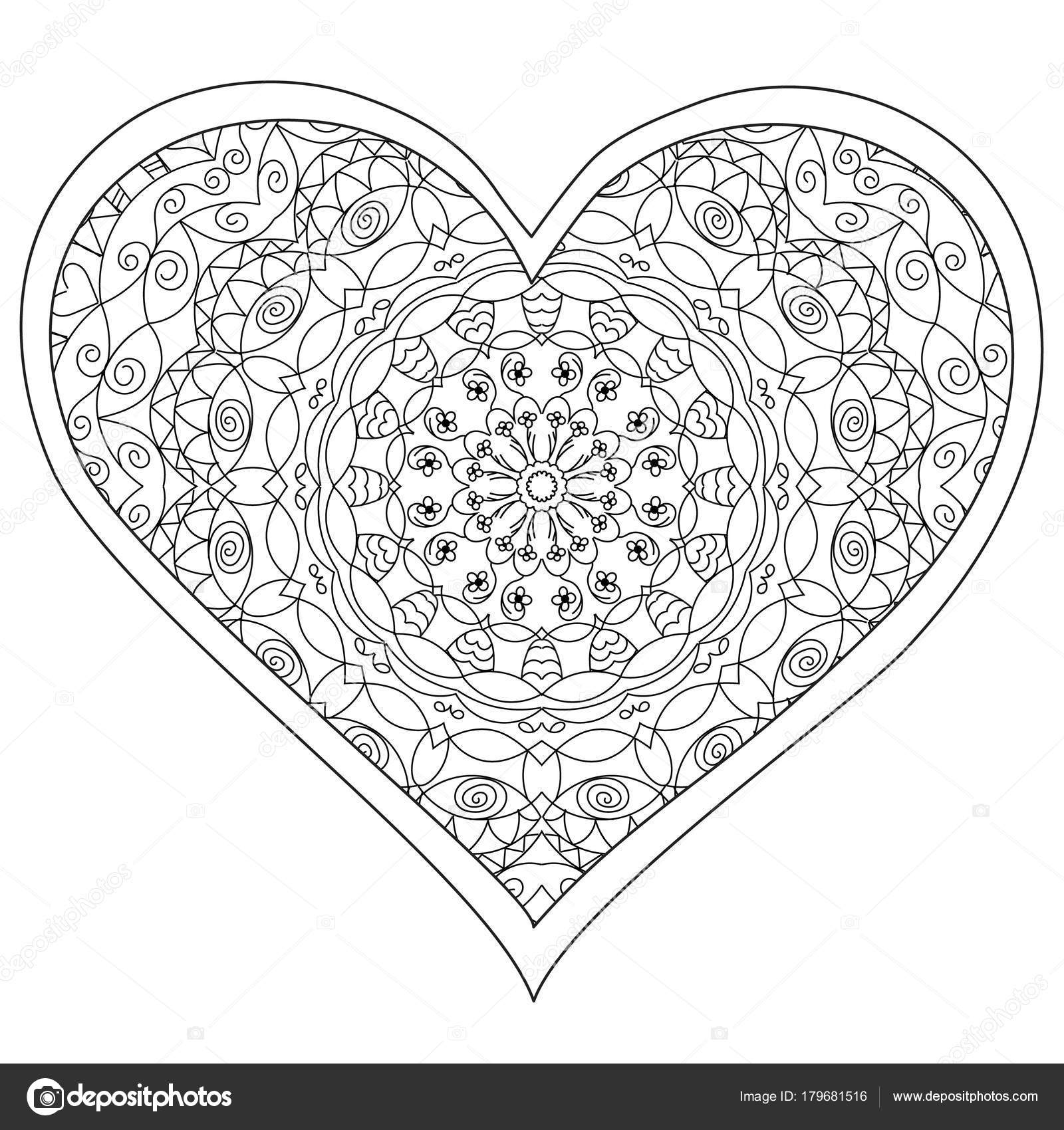 Cuore mandala circolare di amore per gli adulti Disegno di pagina del libro da colorare Anti elemento decorativo dell annata di San Valentino lo stress