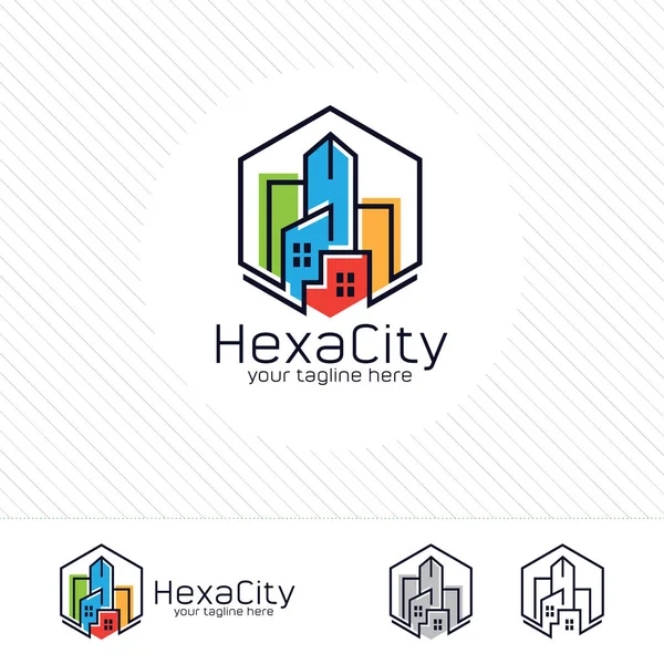 Abstract city building logo design concept. Simbolo icona di residenziale, appartamento e paesaggio urbano . — Vettoriale Stock