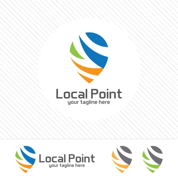 Pin locator logo design template. Pin maps symbol vector . Clean colorful design Gps locator with arrow concept. — Stock Vector