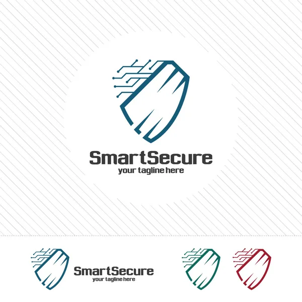 Shield security logo design vector. Security guard symbol icon. Protection shield vector with technology symbol. — Stock Vector