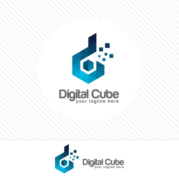 Carta colorida D vetor de design de logotipo com triângulo Pixel e estilo poligonal. Carta digital D conceito de design de logotipo . — Vetor de Stock