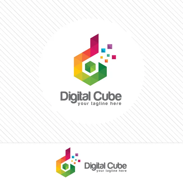 Carta colorida D vetor de design de logotipo com triângulo Pixel e estilo poligonal. Carta digital D conceito de design de logotipo . — Vetor de Stock