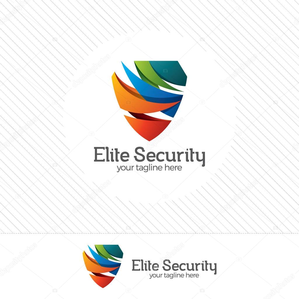 Shield security logo design vector. Security guard symbol icon. Protection shield vector with technology symbol.