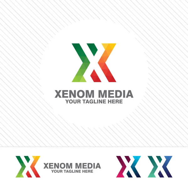 Colorful lettera X logo design vettore per la tecnologia. concetto di pixel logo digitale con sfumature colore sfumato . — Vettoriale Stock