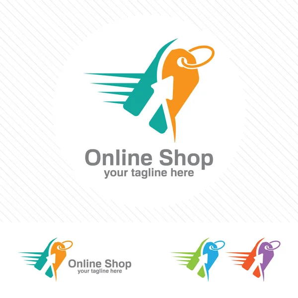 Online store logo design vector. Shopping cart and price tag logo design concept. Price tag logo template. — Stock Vector