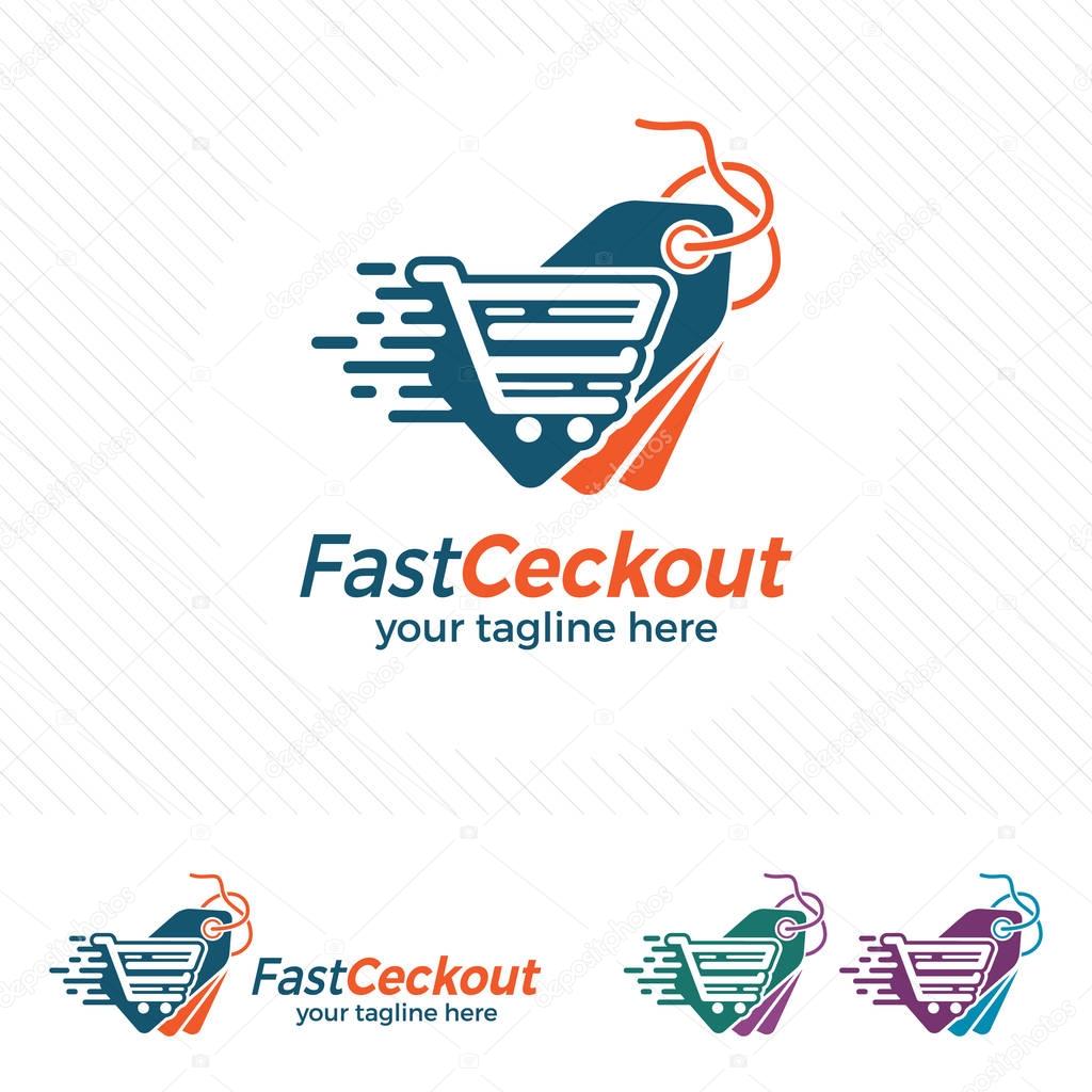 Price tag logo design vector with trolley icon , fast shopping illustration for online shop transaction.