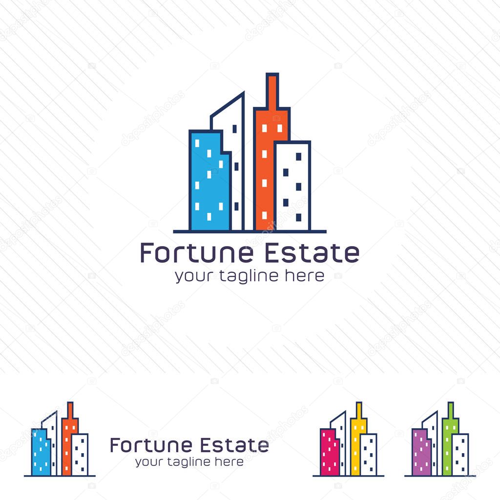 Clean modern real estate and property logo. Hotel and apartment symbol vector.