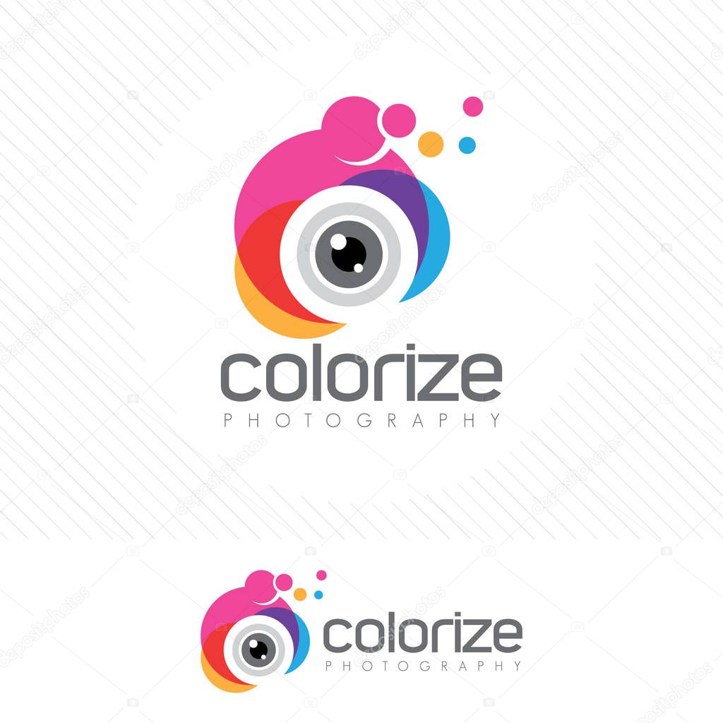 Abstract colorful photography logo. Simple clean and Modern style camera lens icon vector .