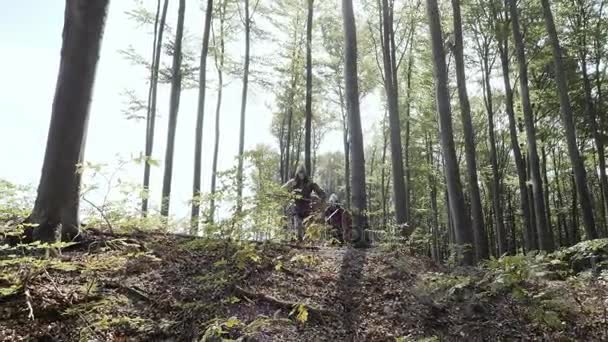 Vichinghi che corrono nella foresta per combattere in una battaglia — Video Stock