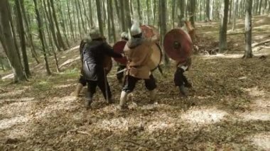 Viking savaşçıları mücadele vardır. ormanın derinliklerinde.