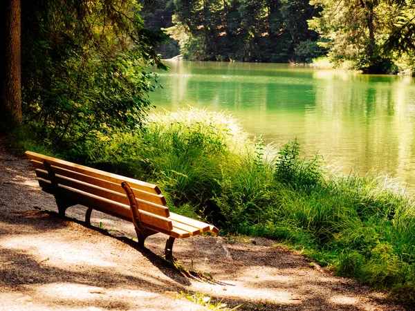 Pitoresk dağ gölü yakınında Bench