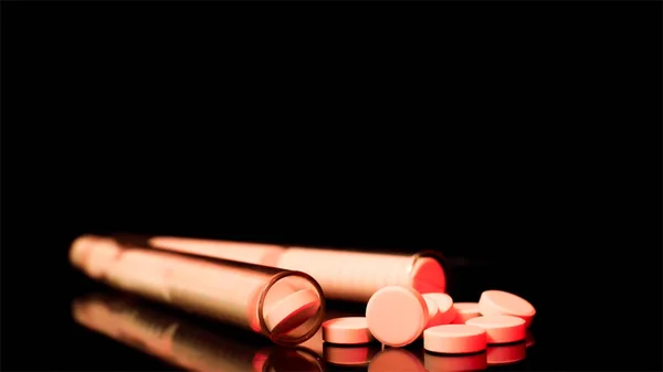 Таблетки в пробирках на столе для здоровой медицины — стоковое фото