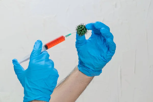 Syringe Held Hands Applying Alleged Covid Vaccine Liquid Red — Stock Photo, Image