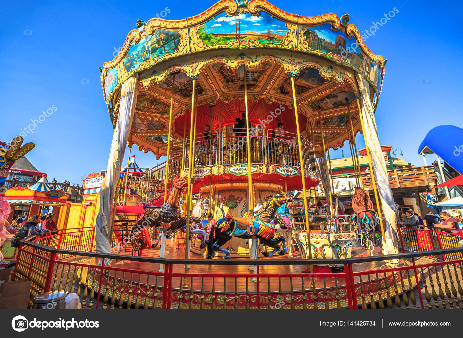 Tourists on Fisherman`s Wharf, Pier 39 at Carousel Editorial Stock