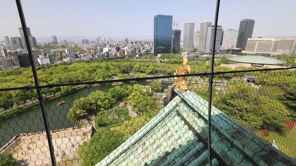 Замок Осака и горизонт — стоковое видео