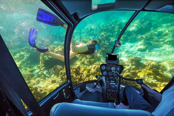 Underwater submarine in tropical sea