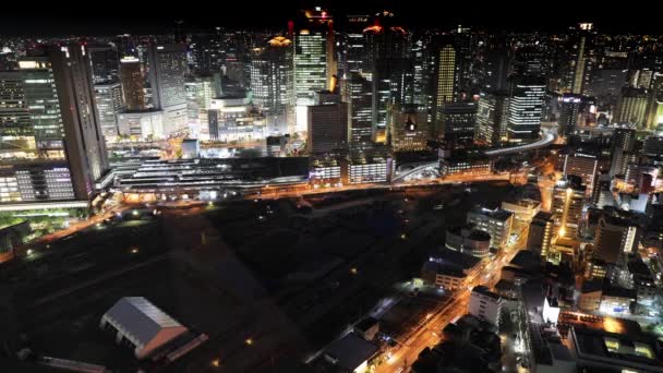 Осака skyline ніч — стокове відео