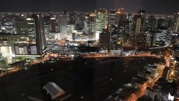 Osaka nightscape hava — Stok video