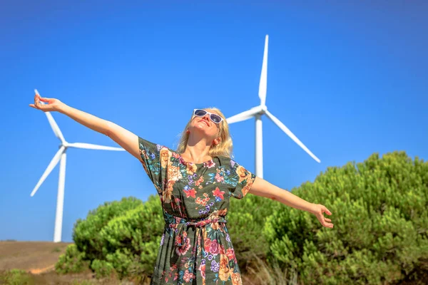 Wind turbines woman