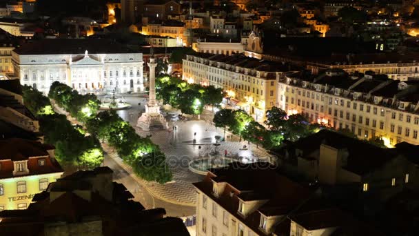 Ночь площади Россио — стоковое видео
