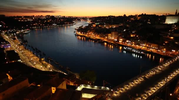 Zachód słońca panoramę Porto — Wideo stockowe