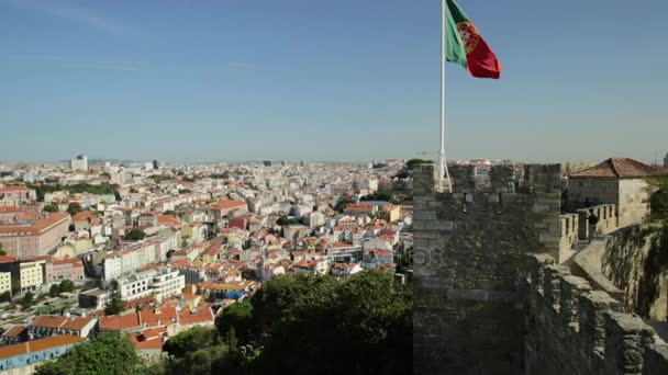 Σημαία της Λισαβόνας κάστρο — Αρχείο Βίντεο