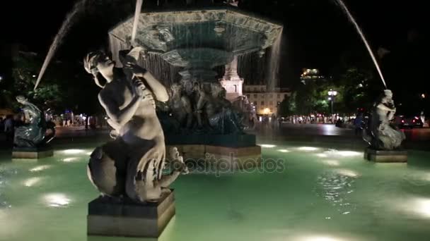 Rossio square door nacht — Stockvideo