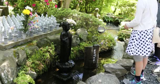 Child worshiping Jizo Statue — Stock Video