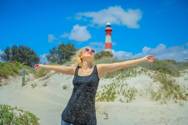 Moore Lighthouse woman — Stock Photo, Image