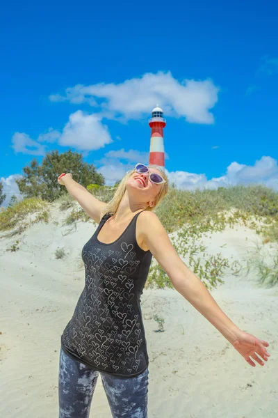 Moore Lighthouse woman — Stock Photo, Image