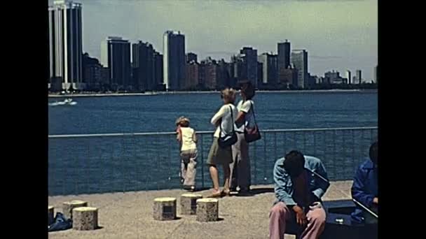 Chicago 1970-talets skyline waterfront — Stockvideo