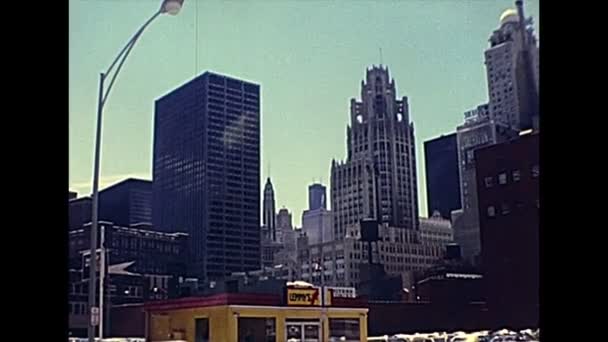 Chicago centrum skyline 1970-talet — Stockvideo