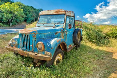 Terk edilmiş bir kamyonet enkazı.