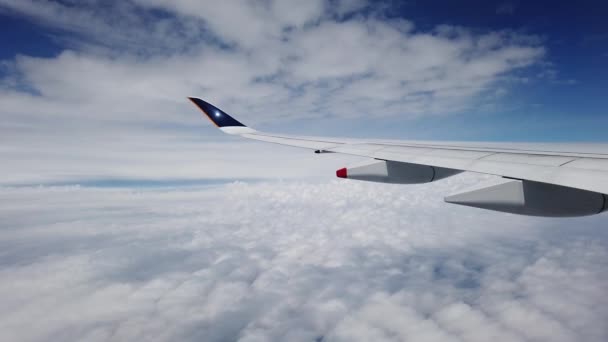 Asa de avião em paisagem nublada — Vídeo de Stock