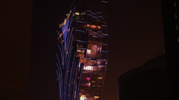 Macau Grand Lisboa natt tid förflutit — Stockvideo