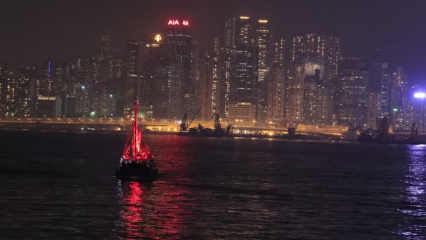 香港的红帆船"水仙"号 — 图库视频影像
