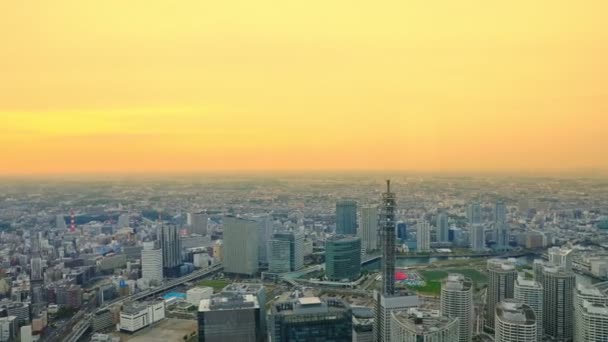 Yokohamas skyline vid skymningen — Stockvideo