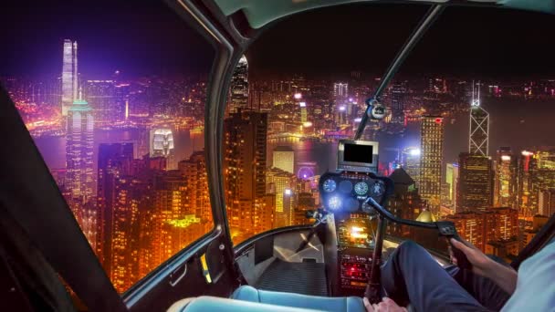 Vuelo nocturno en Hong Kong — Vídeo de stock