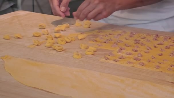 Italienische Tortellini Pasta hausgemacht — Stockvideo