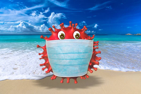 Coronavirus avec masque sur une plage tropicale — Photo