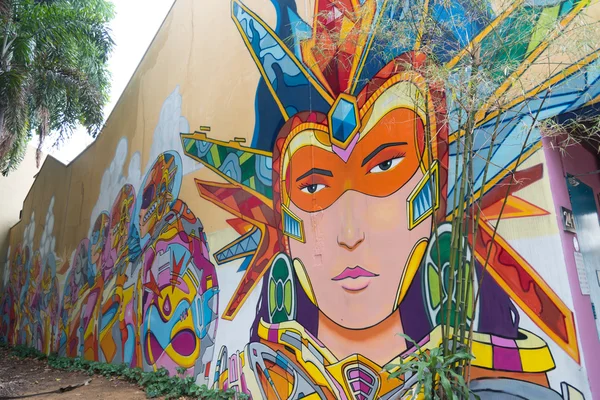 CINGAPORE - 1 DE OUTUBRO DE 2016: Arte de rua na parede de um restaurante mexicano Piedra Negra — Fotografia de Stock