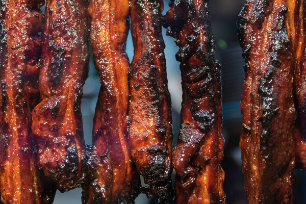 Closeup on Chinese roast pork