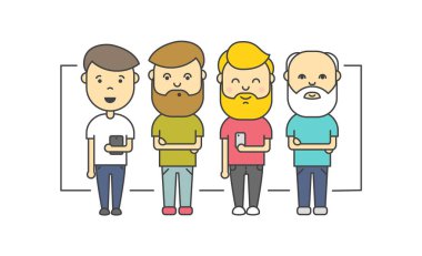 Yalıtılmış düz hipster erkekler smartphone kullanarak sakallı