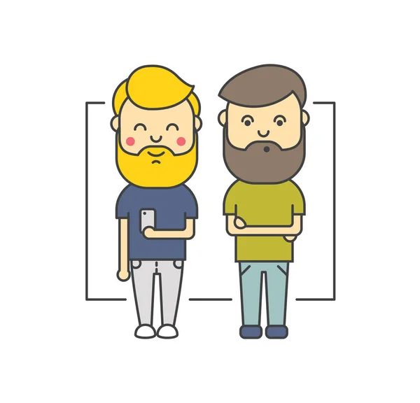 Isolé hommes hipster plat avec barbe en utilisant smartphone — Image vectorielle