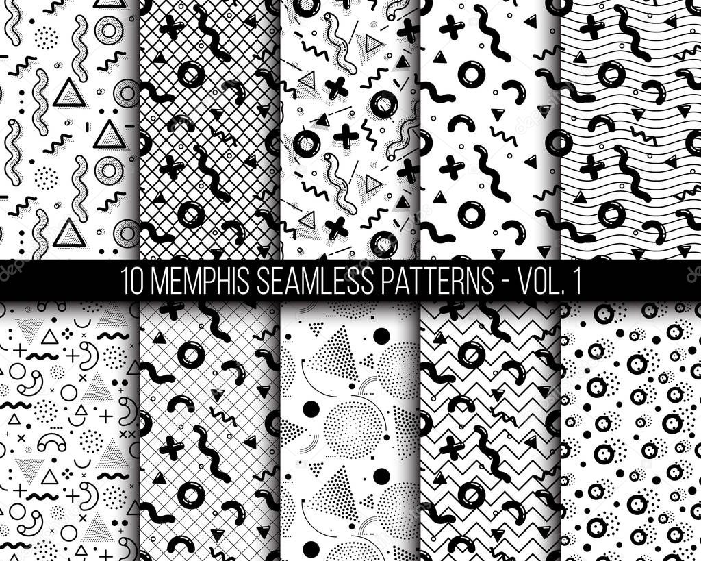 10 universal different geometric memphis seamless patterns