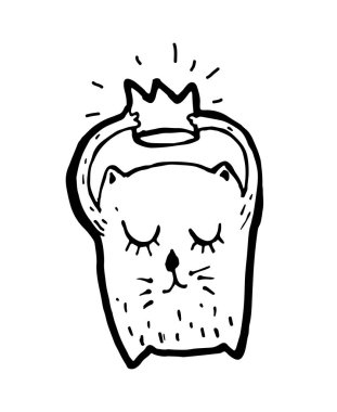 Şirin kedi taçla. Vektör karikatür kroki çizimi backgrou